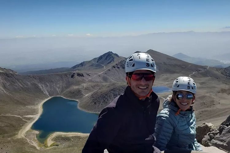 tourist with mountain helmet in nevado de toluca volcano