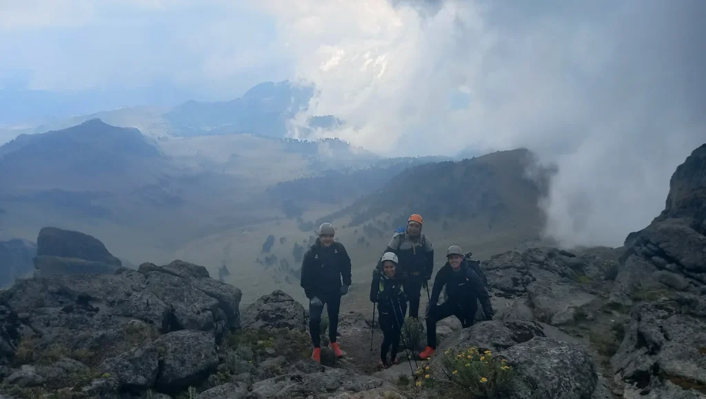 Film crew and mountain guides on Iztaccihuatl during the Izta documentary production.
