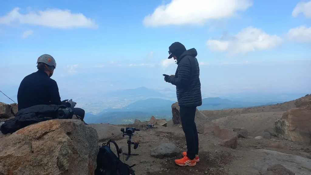 Rabbitwolf Creative film crew preparing camera equipment during the Izta production on Iztaccihuatl.